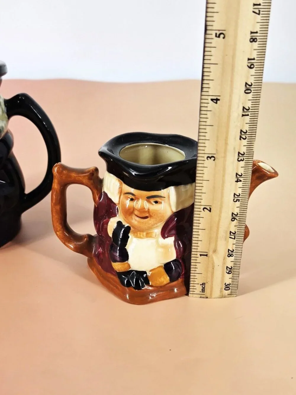 Two Fine Porcelain VTG Toby Jug w/Lid & Tea Pot Crown Devon England Harrod's Tag